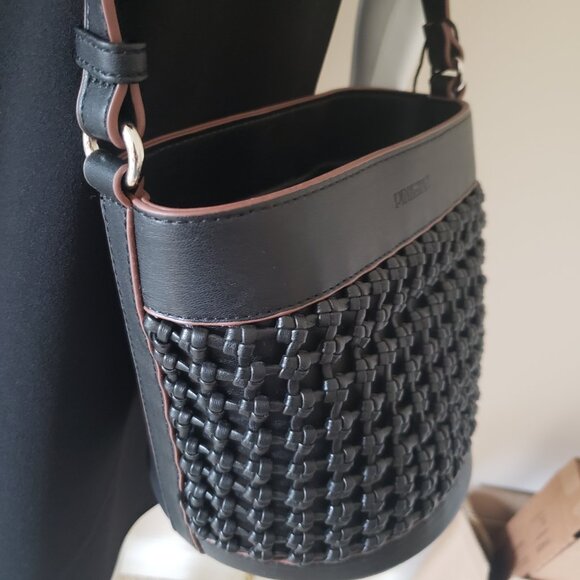 Pinkstix NWT Black Woven Bucket Bag – Vegan Shoulder Purse - Picture 15 of 16